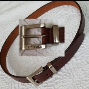 NY Jeans Brown Genuine Solid Leather Belt